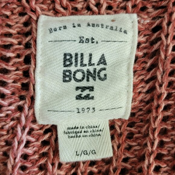 Billabong Women L Russet Open Knit Cardigan 100% Cotton Long Duster Pockets Cozy - Picture 3 of 11